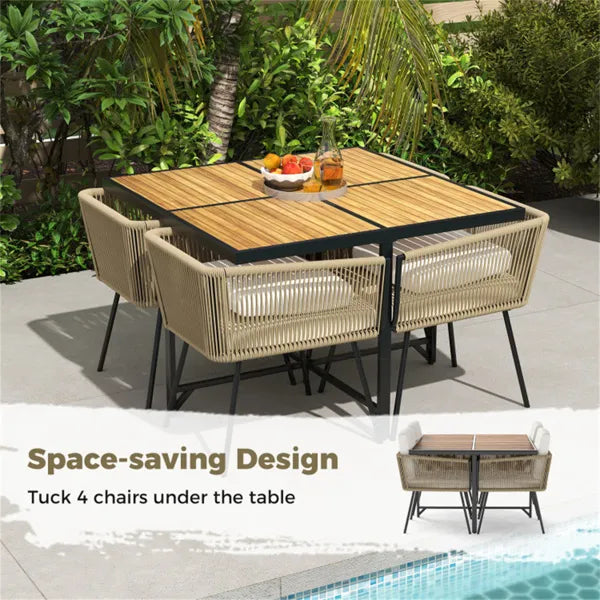 43.5" Square Acacia Wood Outdoor Table - Metal X-Frame, 4-Seater, Natural+Black, 180lbs Capacity