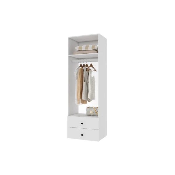 70,2"H Livelylodge Holzmodulares Kleiderschranksystem: Modernes offenes Kleiderschranksystem mit 2 Schubladen für Schlafzimmer & Garderobe, weiße Oberfläche