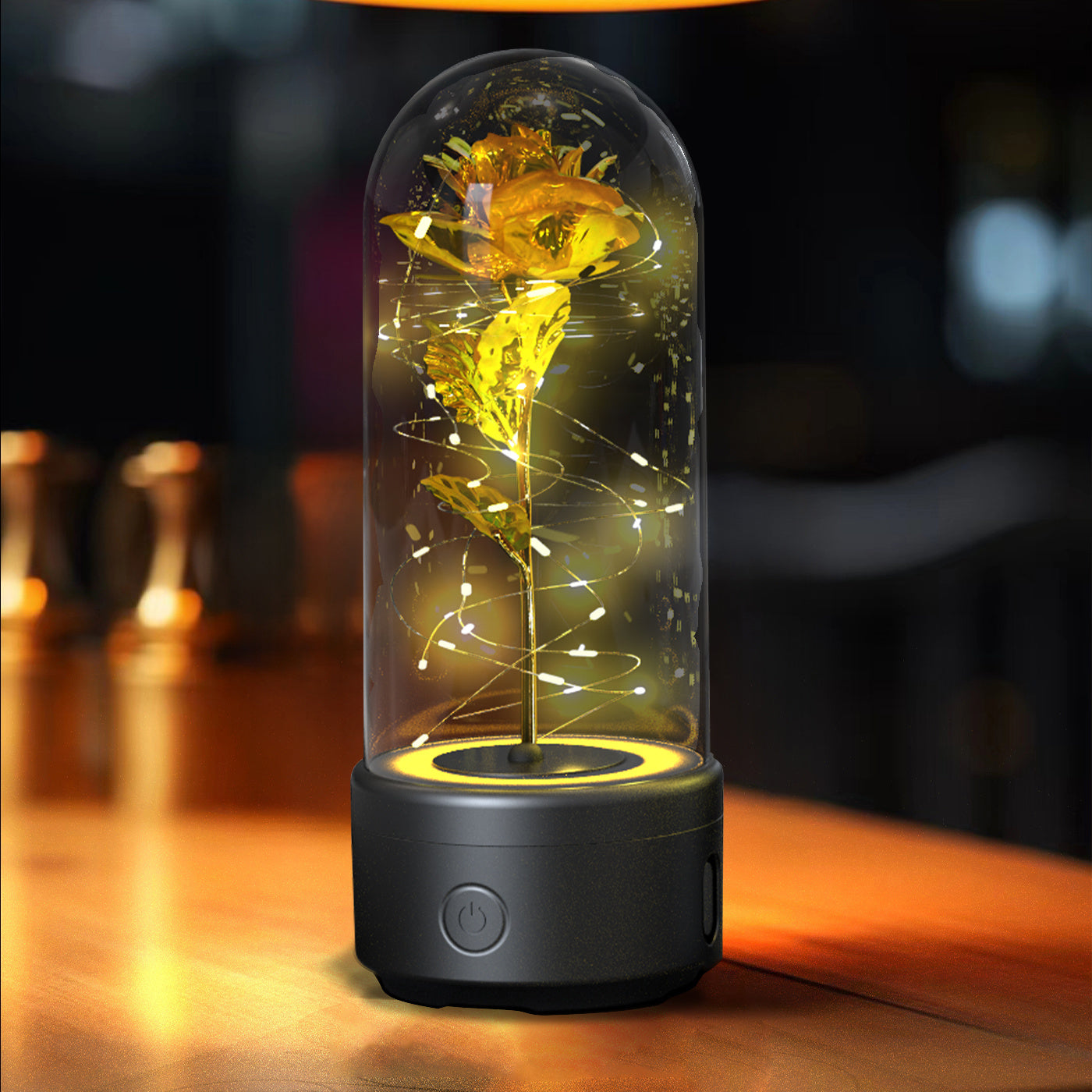 Kreatives 2-in-1 Rosenblumen-LED-Licht und Bluetooth-kompatibler Lautsprecher Valentinstag-Geschenk Rosenleuchtendes Nachtlicht-Ornament mit Glasabdeckung