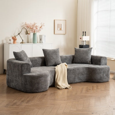 Moderner Stil-Gekrümmtes Sofa, Weiches Samtstoff-Sofa mit 3 Kissen, Wohnzimmer Milchweiß Ultra-Glatter Gekrümmter Stoffsofa