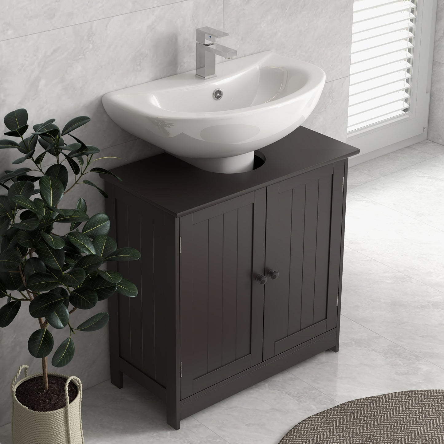 Badezimmer-Waschbeckenunterschrank, Unterschrank für das Badezimmer mit 2 Türen und einstellbarem Regal, Kaffee