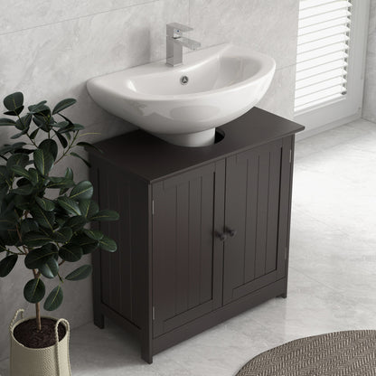 Badezimmer-Waschbeckenunterschrank, Unterschrank für das Badezimmer mit 2 Türen und einstellbarem Regal, Kaffee