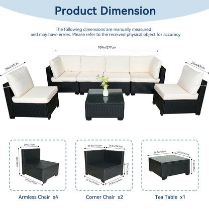 Beliebtes Siebenteiliges Sofasofa-Set mit Tisch, Sofa-Sessel, Schwarzes PE-Rattan, Outdoor, Neues Design Möbel 7-JH002 Kiste 3-1-2-3 mit Weißem Farbigen Kissen