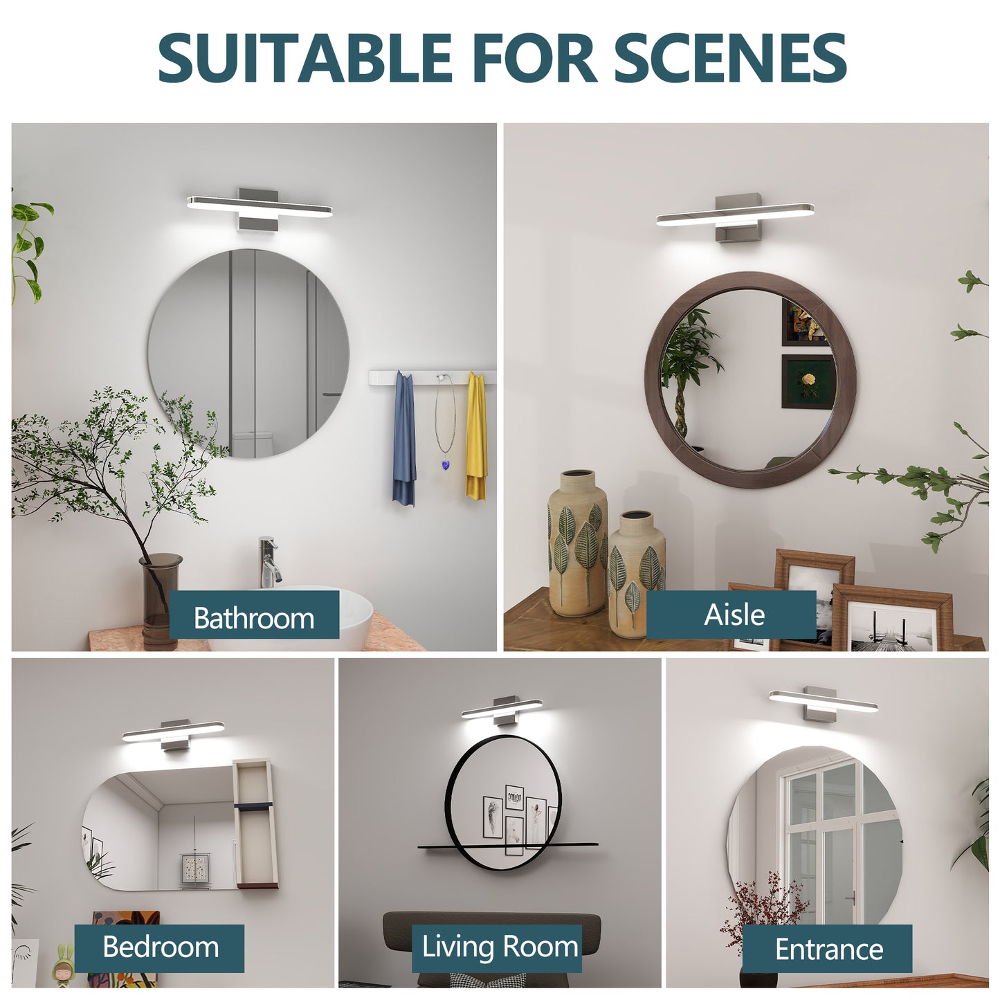 LED-Bad-Wandlampenleiste für Badezimmer, dimmbare Badezimmerleuchten, moderne Beleuchtung über dem Spiegel, 16-Zoll-Bad-Wandlicht, 8W Wandapplikation für Badezimmer, Schlafzimmer, Wohnzimmer, Innenräume, 6000K