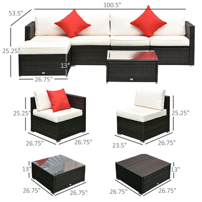 6-teiliges Terrassenmöbel-Set Outdoor-Gesprächsset Ganzjährig wetterbeständiges PE-Modulsofa-Set mit Hocker