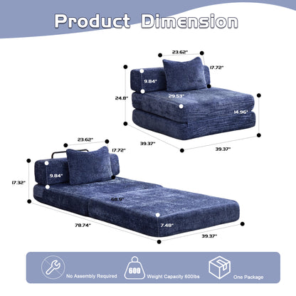 Kompressions-Sofa, Umklappbares Boden-Sofa-Bett mit feststehendem Formrahmen, Einzelner Sitzplatz ohne Knochen modularer Sektionssofa, Keine Montage erforderlich, Chenille-Stoff, für Wohnzimmer und Schlafzimmer, Dunkelblau
