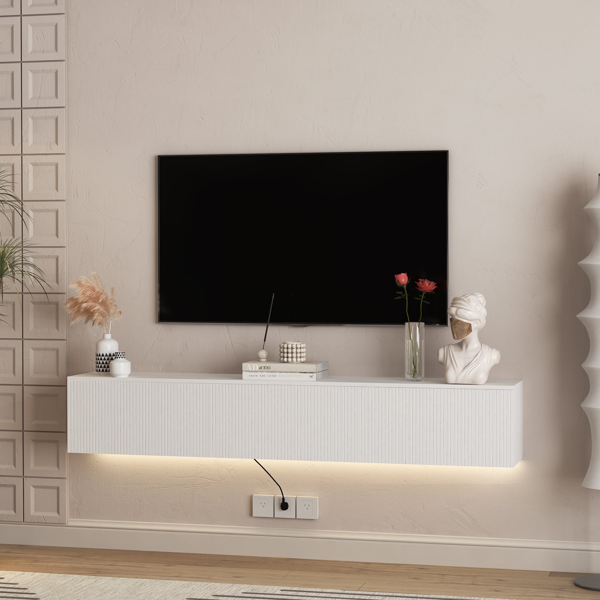 White LED Floating TV Stand