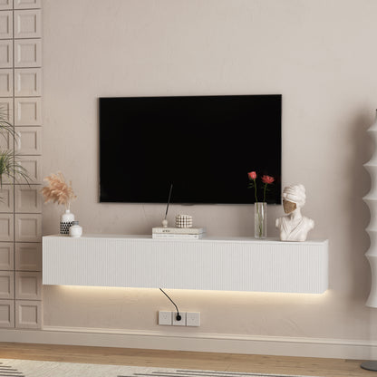 Schwebender TV-Ständer Wandmontiert mit 16-farbigen LEDs, Moderner TV-Ständer, Schwebender TV-Schrank Entertainment-Center für 55 60 65 Zoll TV