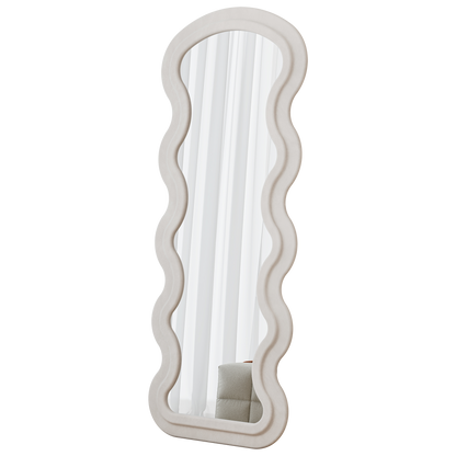 Flanell-Wandspiegel in Wellenform, volle Länge, Bodenspiegel für Schlafzimmer und Wohnzimmer, hängend oder an die Wand gelehnt, weiß