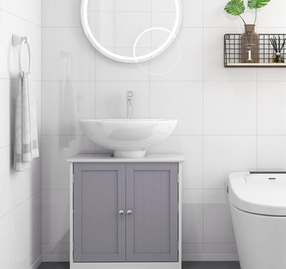 Kleankin Badezimmer-Waschbecken-Schrank, Waschbecken-Schrank mit U-förmiger Ausschnitt, verstellbares Regal, Weiß und Grau