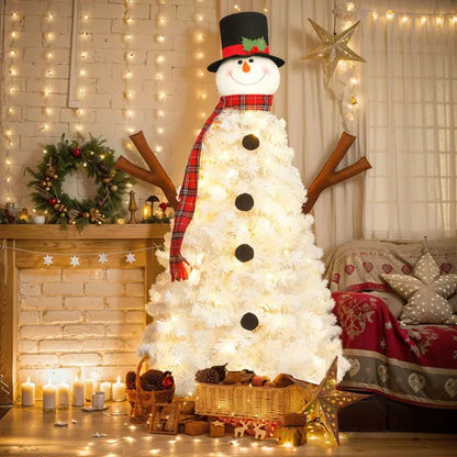 4-Fuß vorbeleuchteter Weihnachtsbaum mit 100 Lichtern, Schneemann-förmiger künstlicher Weihnachtsbaum, Weihnachtsbaum mit 380 Astspitzen, PVC-Festdekoration für Innen- und Außenbereich
