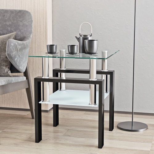 1-teiliger moderner Teetisch aus gehärtetem Glas, Couchtisch, Beistelltisch, quadratischer Tisch für Wohnzimmer, transparent Schwarz