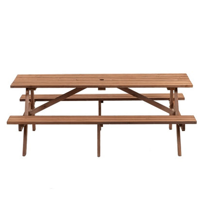 8-Person-Brauner Holztisch für Picknick, Outdoor-Camping-Esstisch mit 2 Sitzen, Garten, DIY mit 2 integrierten Bänken, Tragfähigkeit 2220 lb