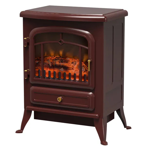 22" Elektro-Kaminheizung, freistehender Kaminofen mit realistischen LED-Flammen und Scheiten sowie Überhitzungsschutz, 750 W/1500 W, Rot