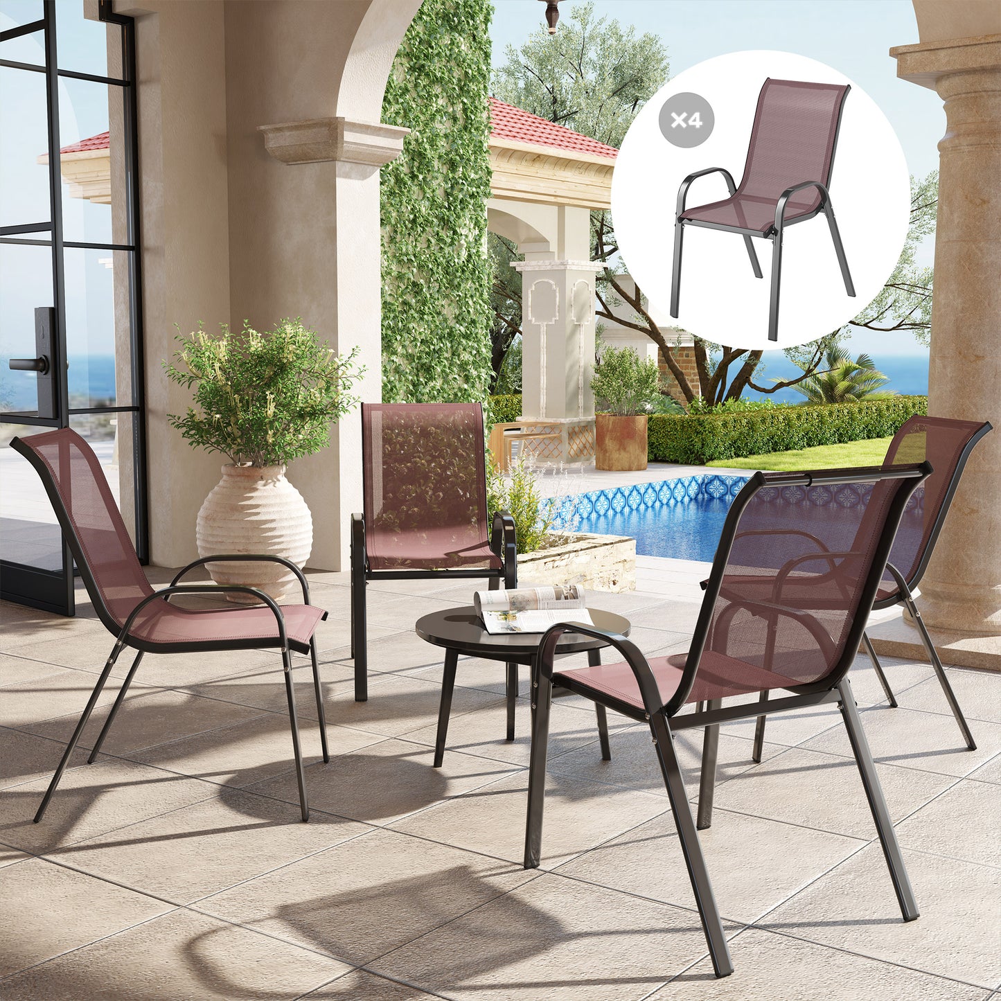 Set aus 4 Outdoor-Essstühlen