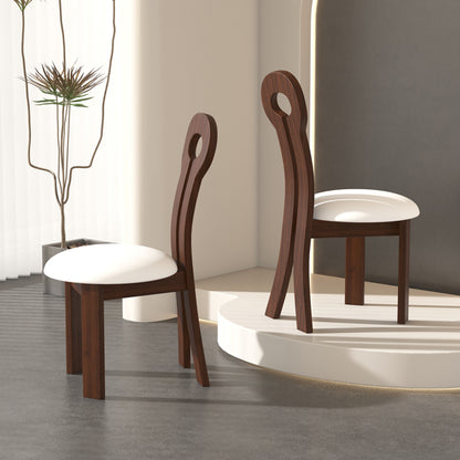 Esszimmerstühle Set aus 2, Hausschlüssel-Design-Stühle, PU-Leder massivholzene Esszimmerstühle mit weißem rundem Sitzkissen für Küchen- und Esszimmer – tiefes Walnussbraun
