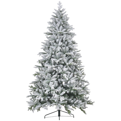 HOMCOM 2,4 m künstlicher Weihnachtsbaum mit Schneeauflage, 2003 Ästen, klappbarem Metallständer, einfacher Montage, gefalteter Weihnachtsbaum für Zuhause, Büro, Feiertage, Grün