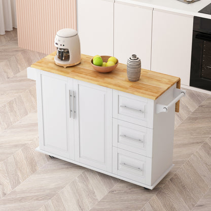 Kitchen Island Cart With Cabinet, 3 Drawers, Spice Rack, Towel Rack, 43.31  Wide