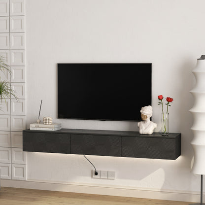 Floating TV Stand Wall Mounted With 16 Color LEDs,Modern TV Stand, Floating TV Cabinet Entertainment Center For 55 60 65 Inch TV,Black