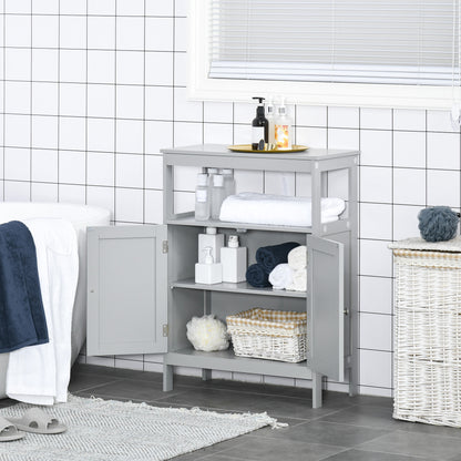Freistehender moderner Badezimmerschrank, mit Türen und offenem Regal, Badezimmer-Organizer-Möbel, Grau