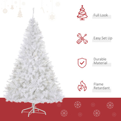 HOMCOM 1,8 m hoher vorbeleuchteter Weihnachtsbaum Douglasie künstlicher Weihnachtsbaum mit realistischen Ästen, 250 warmweißen LED-Lichtern und 1000 Spitzen, weiß