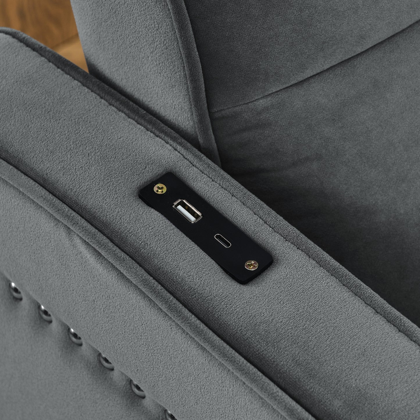 Loveseat Sofa Bed Pull-out, Adjustable Back, Arm Pockets, TypeC & USB Charging