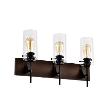 3-Lichtiges mattschwarzes Holzfarbenes Badezimmerleuchten-Set, moderne Waschtischleuchten mit Glasschirm, vintage Badezimmerleuchte über dem Spiegel Wandlichter für Küche, Esszimmer, Schlafzimmer, Flur