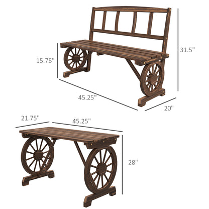 Gartentisch und Stühle für 4 Personen, Wagenrad-Design, Outdoor-Möbelset für Garten, Hinterhof, karbonisiert