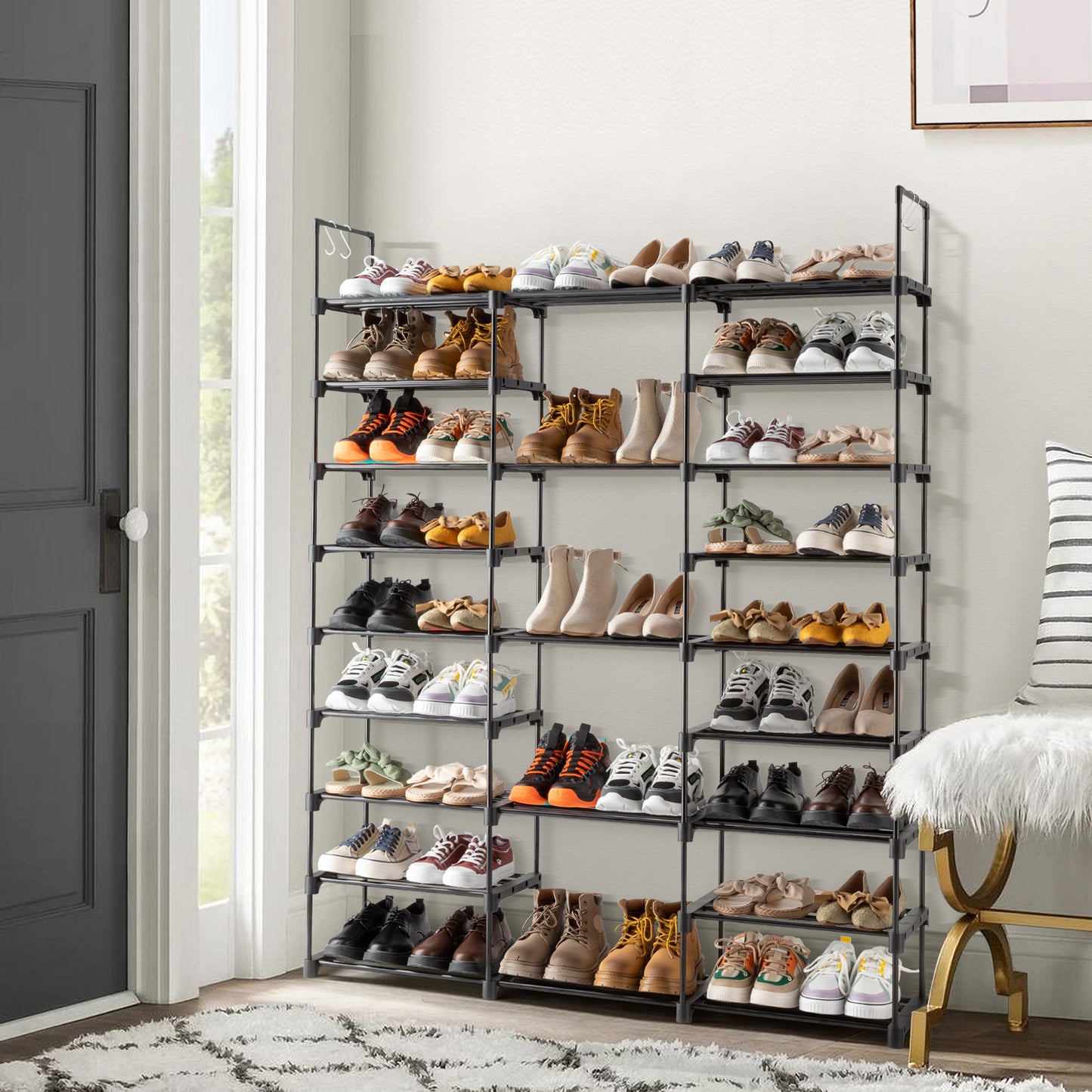 9-stufiges Schuhregal-Aufbewahrungssystem Schuhregal-Organizer für den Eingangsbereich Fassend für 50-55 Paar Schuhe, stapelbares Schuhschrank-Schuhregal