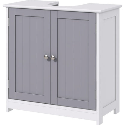 Kleankin Badezimmer-Waschbecken-Schrank, Waschbecken-Schrank mit U-förmiger Ausschnitt, verstellbares Regal, Weiß und Grau