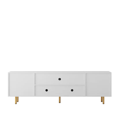 Weißes modernes TV-Ständer Fluted T, Entertainment-Center mit Stauraumtüren, TV-Konsole Medienschrank, für 55-Zoll-TV, Wohnzimmer