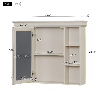 36'' Bathroom Vanity With Medicine Cabinet, Modern Mirror Cabinet With Adjustable Shelf, Bathroom Storage Cabinet With 4 Drawers, Solid Wood Frame Bathroom Storage Cabinet