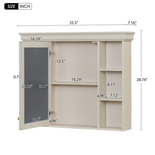 36'' Badezimmer-Waschständer mit Medizinschrank, moderner Spiegelschrank mit einstellbarem Regal, Badezimmer-Aufbewahrungsschrank mit 4 Schubladen, Badezimmer-Aufbewahrungsschrank mit massivem Holzrahmen