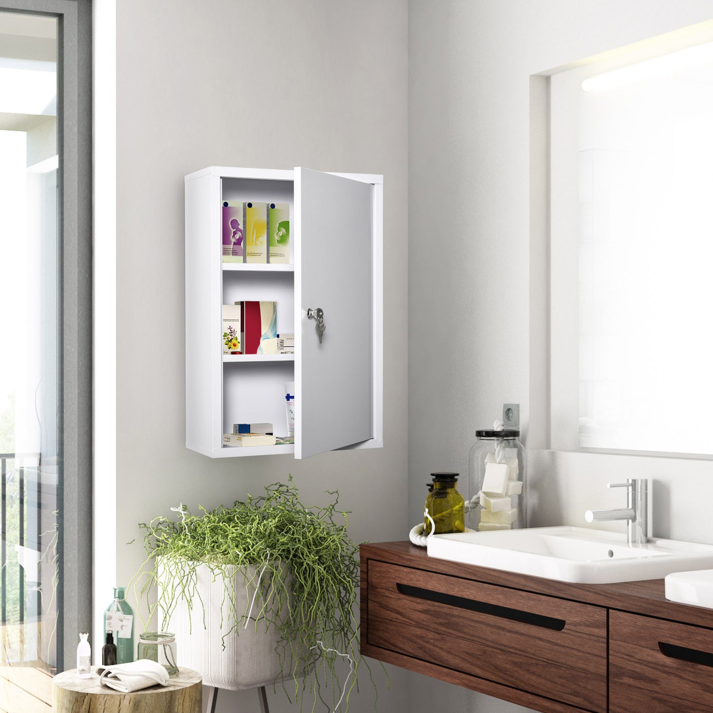Wandmontierter Medizinschrank 3-stufiger Notfallkasten für Badezimmer und Küche