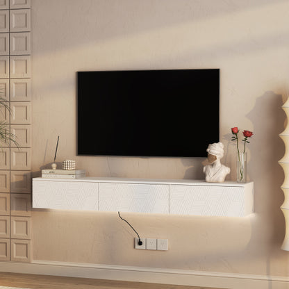 Wandmontiertes Schwebendes TV-Board mit 16-farbigen LEDs, Modernes TV-Board, Schwebendes TV-Schränkchen als Medienzentrum für 55-60-65-Zoll-Fernseher, Weiß