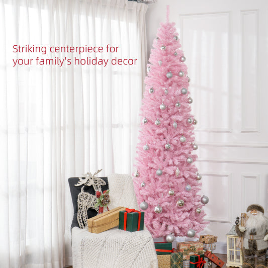 HOMCOM 2,4 m hoher, unbeleuchteter schlanker Douglasie-Künstlicher Weihnachtsbaum mit 1168 realistischen Astspitzen, Pink