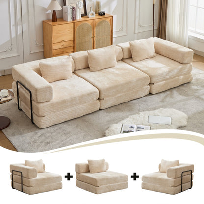 Kompressions-Sofa, Umwandelbares Boden-Sofa-Bett mit feststehendem Rahmen, Knochenloses modulares Sektionssofa, Keine Montage erforderlich, Chenille-Stoff, für Wohnzimmer und Schlafzimmer, Beige