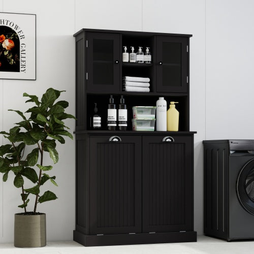 Zweikammer-Neigung-Wäschekorb Hoher Badezimmerschrank