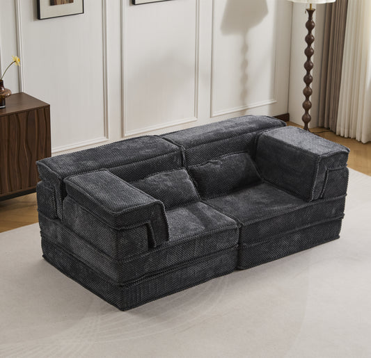 Kompressions-Mahjong-Sofa, Umwandelbares Boden-Sofabett, DIY Knochenloses Modulares Sektionalsofa, Keine Montage erforderlich, Kreisförmiger Fleece-Stoff, Modernes Überdimensionales Zweiersofa, Dunkelgrau