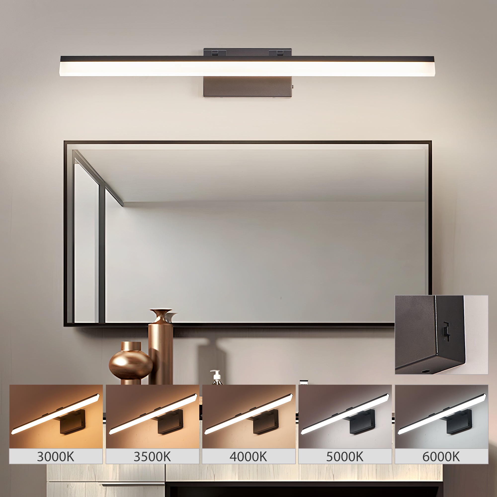 Black Metal Adjustable Brightness Vanity Light