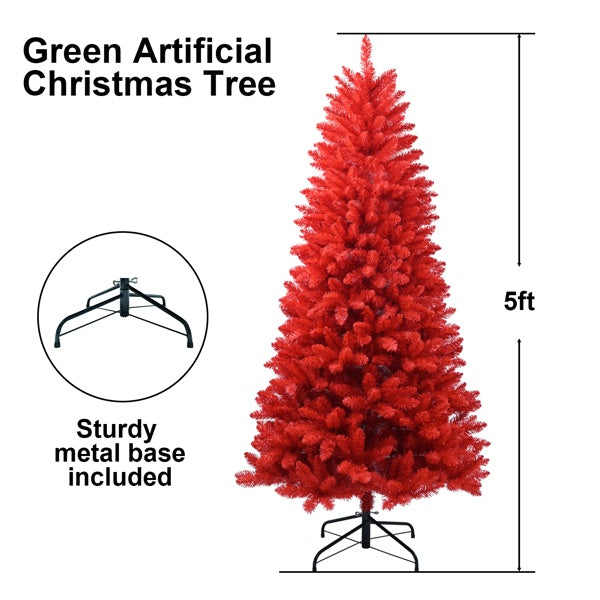 Künstlicher 5-Fuß-Roter Weihnachtsbaum, 624 PVC-Mischteile, Hochwertige Scharniere und Klappbare Basis Weihnachtsdekoration