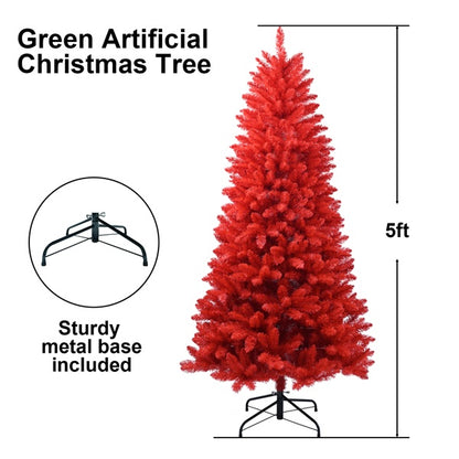 Künstlicher 5-Fuß-Roter Weihnachtsbaum, 624 PVC-Mischteile, Hochwertige Scharniere und Klappbare Basis Weihnachtsdekoration