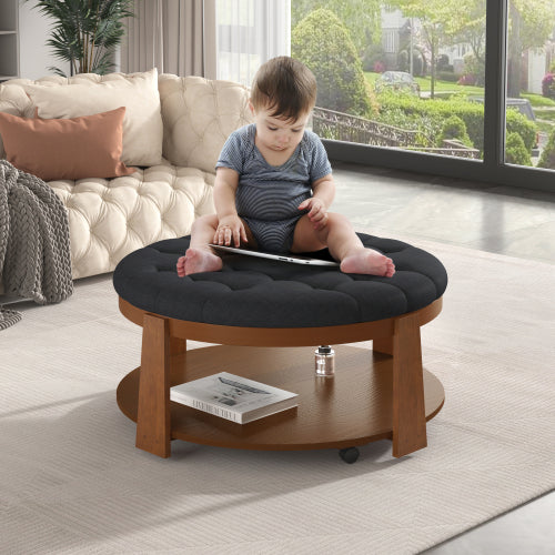 Linen Round Ottoman Table