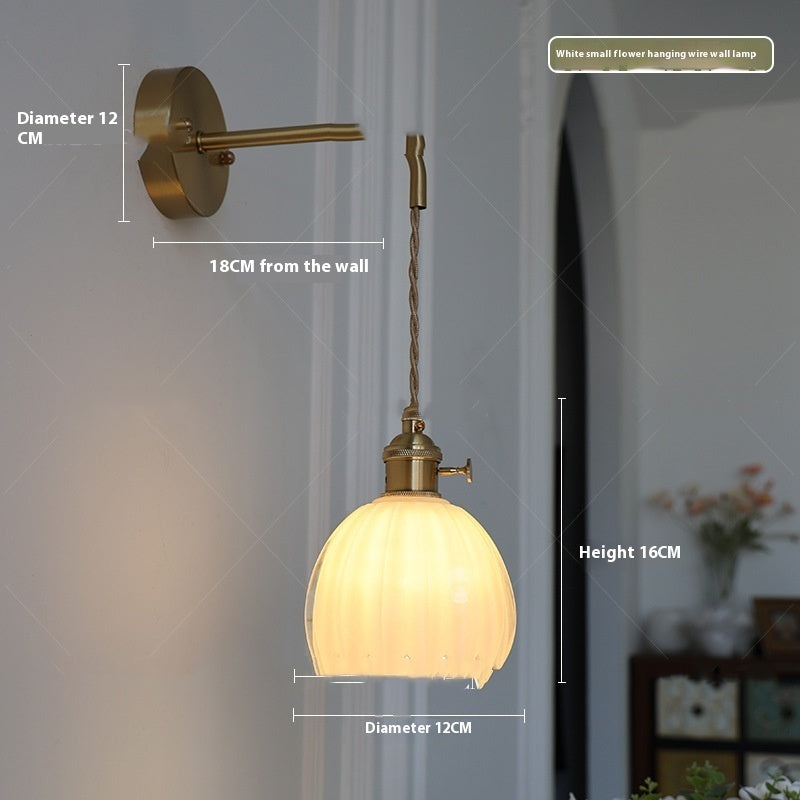 Retro Kupferglas Bernstein Kleines Blumen Einzelkopf Schlafzimmer Einfacher Kronleuchter