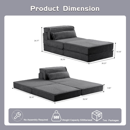 Kompressions-Mahjong-Sofa, Umwandelbares Boden-Sofabett, DIY Knochenloses Modulares Sektionalsofa, Keine Montage Erforderlich, Kreisförmiger Fleece-Stoff, Überdimensionierter Einzel-Sitzer mit 1 Kissen und 1 Hocker, Dunkelgrau