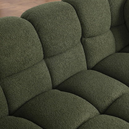 87,4 Länge, 35,83 Zoll Tiefe, menschliche Körperstruktur für US-Amerikaner, Marshmallow-Sofa, Bouclé-Sofa, 3-Sitzer, OLIVGRÜN BOUCLE