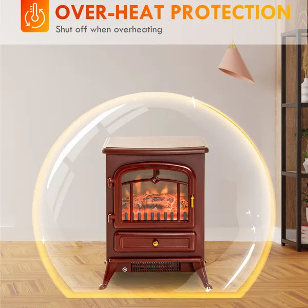 22" Elektro-Kaminheizung, freistehender Kaminofen mit realistischen LED-Flammen und Scheiten sowie Überhitzungsschutz, 750 W/1500 W, Rot