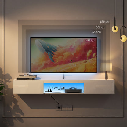 Schwebender TV-Ständer Wandmontiert mit 16-farbigen LEDs, Moderner TV-Ständer, Schwebender TV-Schrank Entertainment-Center für 55 60 65 Zoll TV, Weiß
