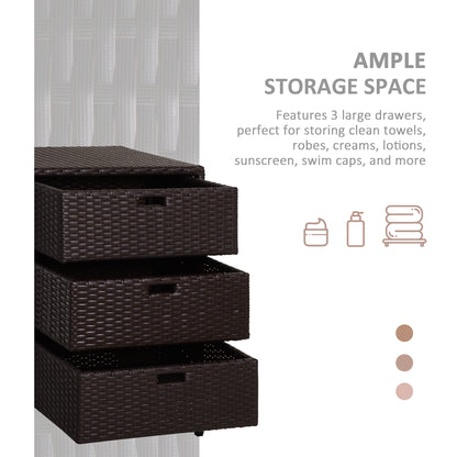 32 Poolside-Rattan-Geflecht-Terrassen-Organizer-Speicherschrank mit 3 großen Schubladen Wetterbeständige Materialien