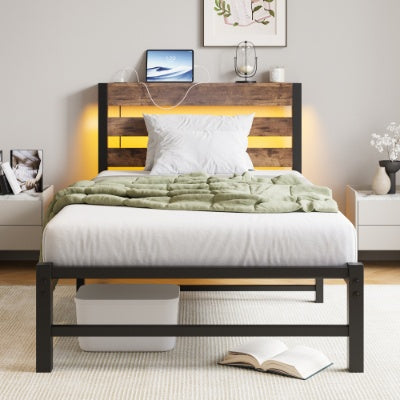 Brown Steel Platform Bed